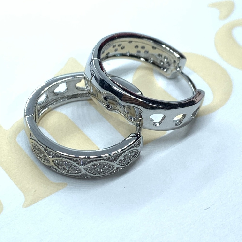 Platinum Plated Huggie Hoop Earring CZ - Picture 3 of 4